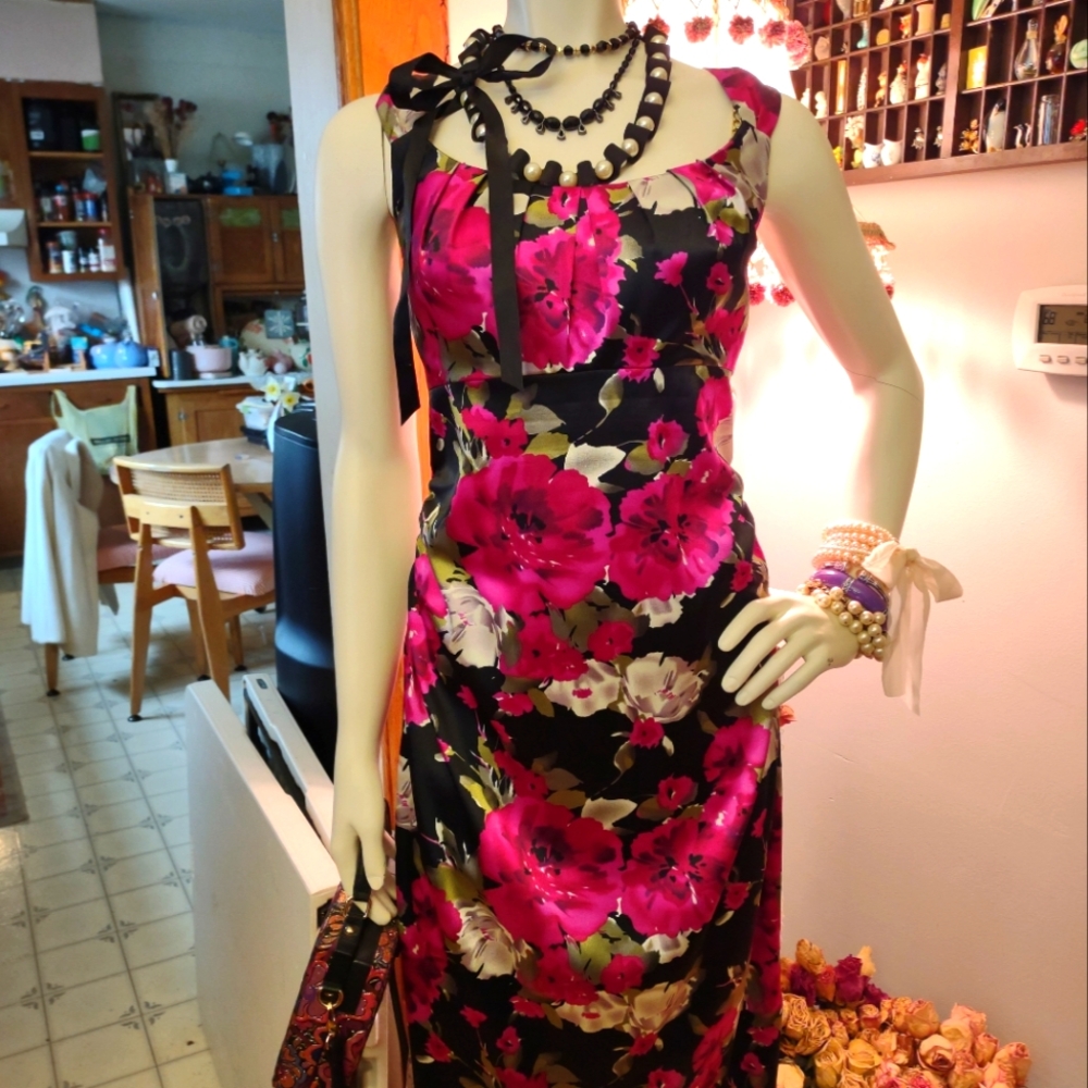 Pink and Black Sleeveless Sheath Maxi Dress for Cocktail